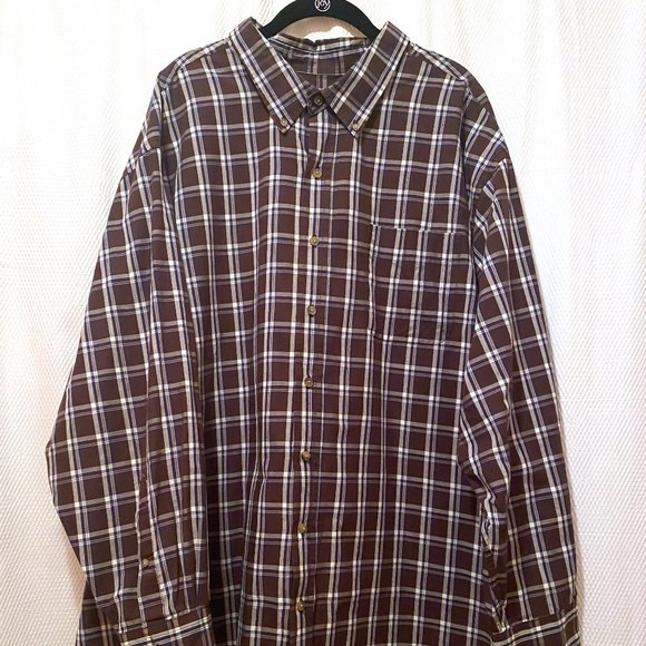 DXL Harbor Bay Mens Brown Plaid Button Up - Picture 1 of 3